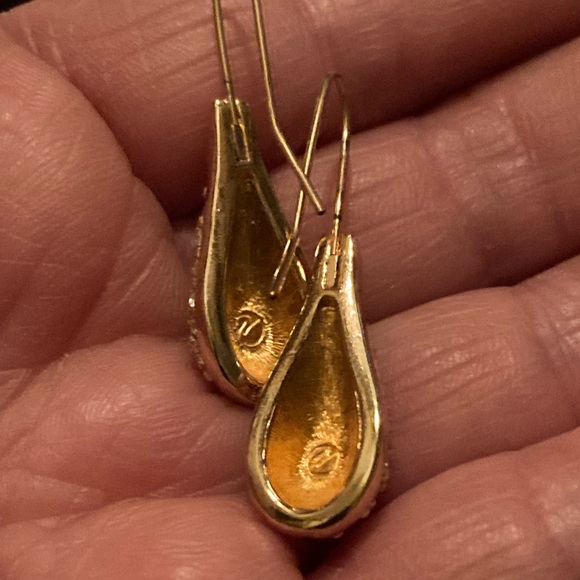 Vintage Swarovski Swan Signed crystal pavé teardrop wire earrings 1980s - Picture 6 of 7